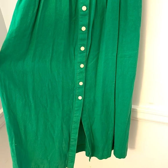 Linen Blent Tie Straps Green Dress Size XS with Stretch, Pockets Button Front - Picture 2 of 6